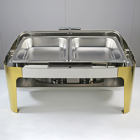 Buffet chauffe-plat en acier inoxydable avec décoration dorée