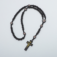 Collier de prière en bois rouge vin Komi, St. Charbel, chapelet à la main, tissé à la main, croix en corde, bijoux religieux
