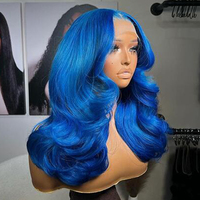 Wig renda depan 13x4 13x6 warna biru garis rambut sebelum dipetik wig rambut manusia Remy Brasil gelombang tubuh renda depan untuk wanita