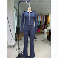Ensemble de survêtement tendance Y2K à rayures pour femme 2026 – Haut à manches longues et pantalon en coton et élasthanne – Tenue décontractée d'automne