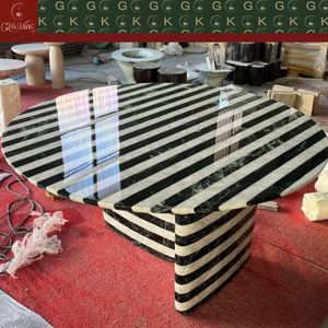 <span class=keywords><strong>Tavolo</strong></span> da Pranzo in Marmo GOLDKING, Strisce Bianche e Nere, per Cucina e Sala da Pranzo, Forma Ovale Personalizzata, Design Artistico Lucidato - Product Image 6