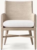 Fauteuil de salle à manger en chêne clair délavé avec cadre enveloppé et coussin rembourré en mélange de lin, chaise d'appoint moderne pour salle à manger de style côtier