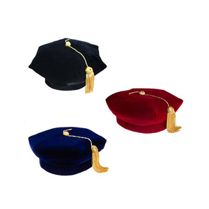Cappello Esagonale in Velluto Personalizzabile per Cerimonie di Laurea, Etichetta Aziendale per Livelli Superiori di Master e Dottorato - Product Image 1