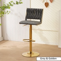 Tabouret de bar pivotant avec dossier, pieds dorés, en velours, hauteur de comptoir, style nordique