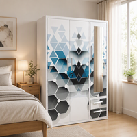 Armoire en acier bleu-noir à motif hexagonal diamanté, 3 portes coulissantes avec miroir et 2 tiroirs, placard métallique pour chambre à coucher