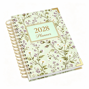 <span class=keywords><strong>Agenda</strong></span> spirale 2028 avec couverture florale et protège-coins dorés, format A5, organiseur annuel, carnet - Product Image 5