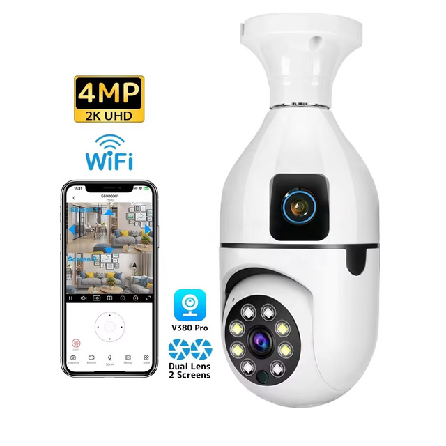 Smart WiFi Wireless 4MP 2K E27 Bulb Hot Selling 1080p Full Hd Wireless Security Camera Night Vision Infrared Security Camera