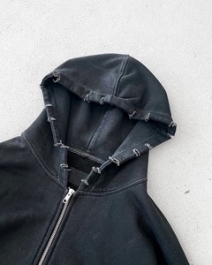 Thiết Kế Tùy Chỉnh Thời Trang Phố Rửa Hoodies Mens Trống Màu Đen 450gsm Pháp Terry Cổ Điển Đau Khổ Axit Rửa Zip up Áo Người Đàn Ông - Product Image 6