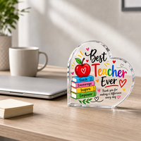 Plaque en acrylique en forme de cœur, cadeau pour enseignant, décoration de bureau, panneau en acrylique transparent avec support, souvenir de classe pour la reconnaissance des enseignants