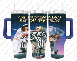 El más nuevo precio barato de fábrica al por mayor personalizado Beetle Juice Acero inoxidable 40 ozTravel taza de vidrio al vacío con asa y pajita - Product Image 5