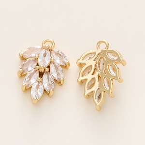 Diamond Leaf Pendant Necklace 18k Gold Plated <b>Copper</b> Jewelry Findings For <b>Bracelet</b> Making DIY Accessories - Product Image 5