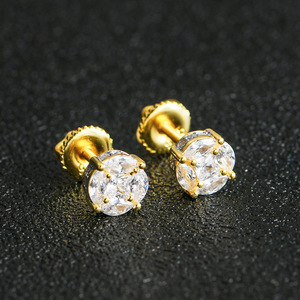 BES gros argent 14K 18K or glacé forme ronde boucles d'oreilles S925 zircone Hip Hop femme homme erraing bijoux - Product Image 5