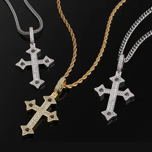 KRKC Dainty Cubic Zirconia Men Cross Pendant Chain Necklace 14 18k 18 18k Gold Filled Crystal Black Cross NecklaceとクロスBlack CZ