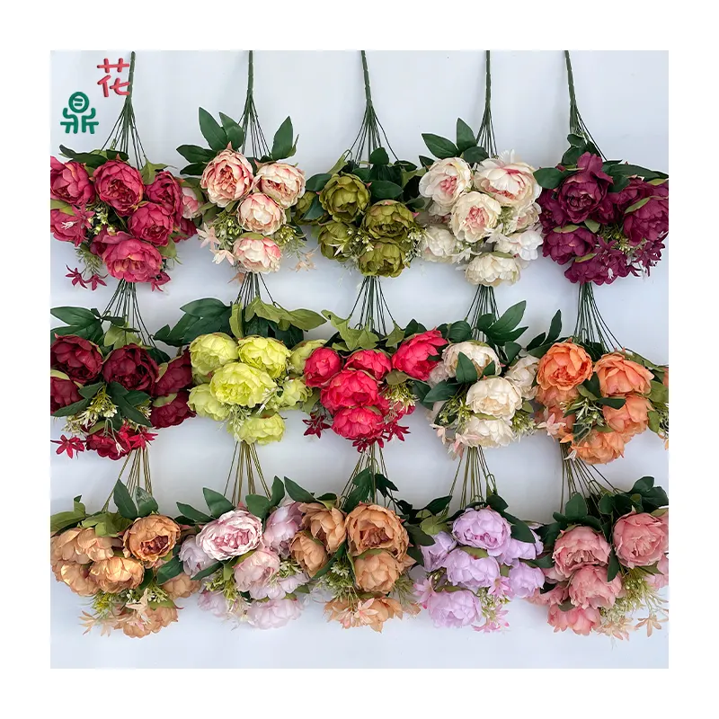 13個の新しい牡丹の卸売家具屋内美容花シルクの花写真の装飾シルクの花