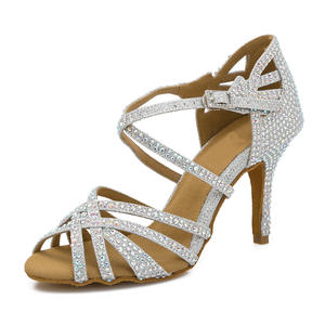 2025 wanita pesta sepatu dansa Satin bersinar Rhinestones lembut bawah Latin sepatu dansa wanita <span class=keywords><strong>Salsa</strong></span> sepatu dansa - Product Image 5
