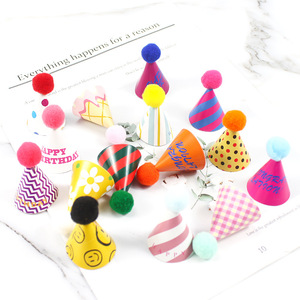 Mini Cake Toppers Paper Cone With Pom Pom Birthday Party Decor Children's Day Reusable - Product Image 2
