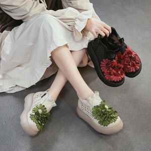 Sandales décontractées à bout ouvert, à motifs floraux d'inspiration artistique, en cuir véritable, avec un design léger, adaptées aux femmes - Product Image 5
