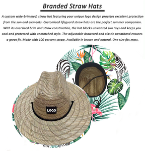 Chapeaux de paille de cow-boy tendance, style <span class=keywords><strong>sauveteur</strong></span>, avec logo brodé, motif imprimé, protection solaire, pêche, large bord, chapeaux de paille de plage personnalisés - Product Image 4