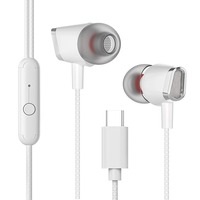 Écouteurs intra-auriculaires filaires USB Type-C avec microphone haute définition intégré. Qualité sonore claire et bouchons d'oreille antibruit