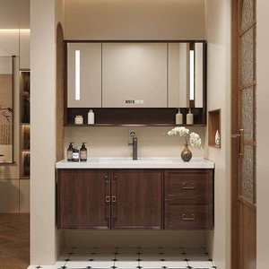 Modern <b>Wall</b>-Mounted MDF Eco-Friendly Bathroom Vanity Set Ceramic Basin LED Smart <b>Mirror</b> Storage Cabinet Water Resistant Easy - Product Image 2