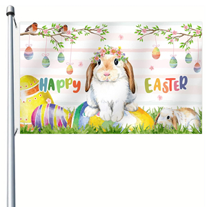 Bannière à thème de Pâques 90*150cm avec lapins ludiques et oeufs colorés entrelacés, une décoration incontournable pour les célébrations - Product Image 1