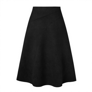 Jupe plissée élégante mi-longue en suède élasthanne taille haute amincissante, design fendu tendance, coupe trapèze, pour le bureau, collection printemps - Product Image 2
