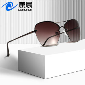 Gafas de Sol de Mujer sin Montura, Estilo Ojo de Gato, Montura Metálica Grande, Protección UV400, Lentes Negras de PC, Estilo Moderno para Viajes - Product Image 4