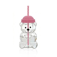 Offre Spéciale – Tasse en Verre 3D Ourson avec Couvercle en Silicone Tricoté et Paille – Mignonne Tasse à Lait/Café en Borosilicate pour Filles – Idée Cadeau