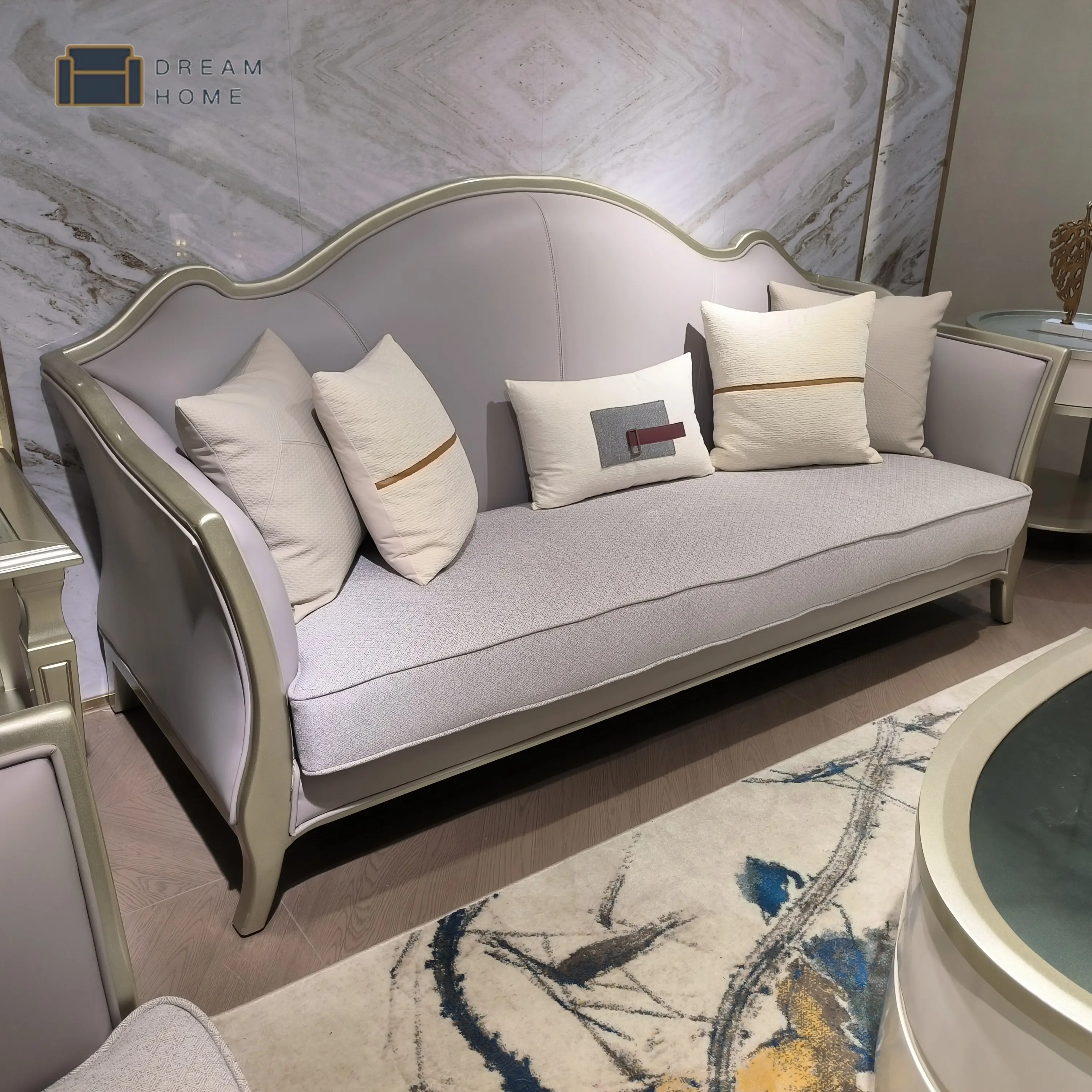 Sofá seccional luxuoso de estilo royal, design moderno, vintage, de couro, três cadeiras, sala de estar, alta qualidade, móveis de personalização