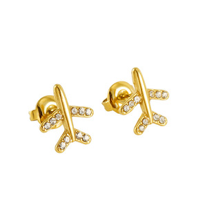 ZOGXIN Stud Earrings 18K Gold Plated Pearl Cross U-Shaped Airplane Design For Women Fashion Jewelry Gift - Product Image 5