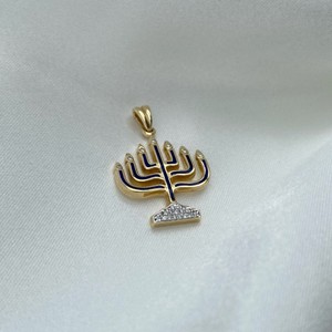 Estrella de Belén collar 316l Acero inoxidable Pvd 18K chapado en oro joyería esmalte símbolo judío Menorah Hanukkah collar - Product Image 2