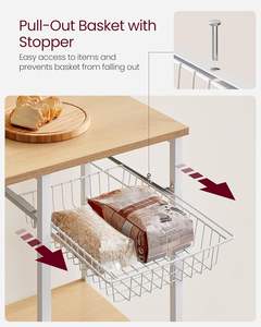 Étagère de rangement de cuisine, armoire îlot Cana, étagère de rangement domestique avec panier en fil métallique, structure en acier + plateau - Product Image 4