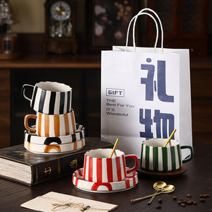 Modern Style Handmade Ceramic <b>Cup</b> and Saucer <b>Set</b> Striped Design <b>Tea</b> <b>Cup</b> <b>Set</b> Cappuccino Coffee <b>Cup</b> - Product Image 6