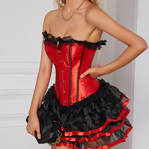 Corsé Rojo Sexy de Satén sin Tirantes para Mujer - Bustier con Ribete de Encaje Negro, Lencería Gótica Vintage Estilo Moulin <span class=keywords><strong>Rouge</strong></span> para Fiesta - Product Image 3