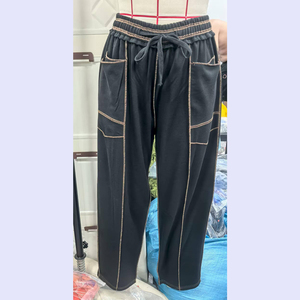 Pantaloni da donna a gamba larga con coulisse in vita alta e cuciture a contrasto, modello Barrel, spedizione rapida - Collezione 2026 - Product Image 6