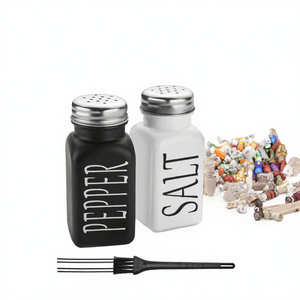 85ml Square Black and White Glass Spice <b>Bottles</b> <b>Shaker</b> Jars Screw Cap Custom Print Kitchen Seasoning Containers - Product Image 3
