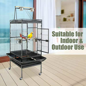 Accessoires pour oiseaux : Cage d'élevage rectangulaire en fil de fer de grande taille avec plateau en plastique, fermeture à poussoir et roulettes amovibles pour perroquet - Product Image 2