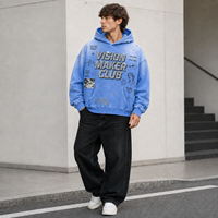 Sweat à capuche surdimensionné personnalisé pour homme en coton 500 g/m² avec effet délavé soleil, graphique en strass et style streetwear