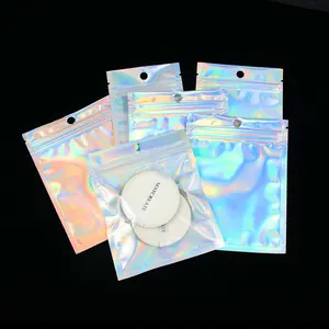 Custom printed Front Laser holographic mylar plastic three side seal aluminum foil packing bag with zip