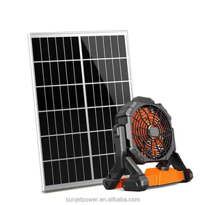 6W/6V Solar Fan Powered AC&DC lithium battery Rechargeable Fan Cheap Price Solar Fan with 15W Solar Panel and bright LED Light