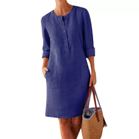 Robe décontractée en coton et lin pour femme grande taille, printemps-automne, avec détails boutonnés, taille naturelle, manches longues, style chemise-jupe
