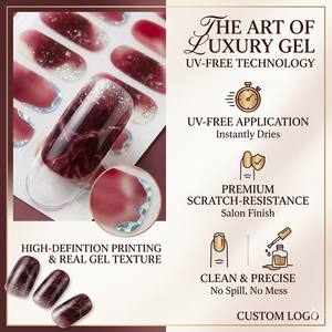 Bandes d'ongles en gel effet marbre Bourgogne Premium, finition ultra brillante, sans UV, longue tenue, autocollants pour ongles OEM ODM, bandes de <span class=keywords><strong>manucure</strong></span> pour salons - Product Image 2