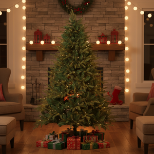 Artificial Spruce <b>Christmas</b> <b>Tree</b> PE+PVC Materials Flocking <b>LED</b> <b>Lighting</b> Metal Stand High Quality Realistic Green+Snow 4-10ft - Product Image 1