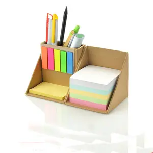 Office Supplies Desk Organizer Memo Note Pads Sticky Notes and Page Marker with Pen Pencil Holder in Recycle Kraft Box