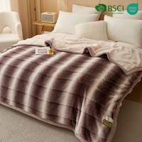 Plaid en fausse fourrure de lapin brossée, imprimé à pois et motifs floraux marron et blanc, double couche jacquard polaire, toutes saisons