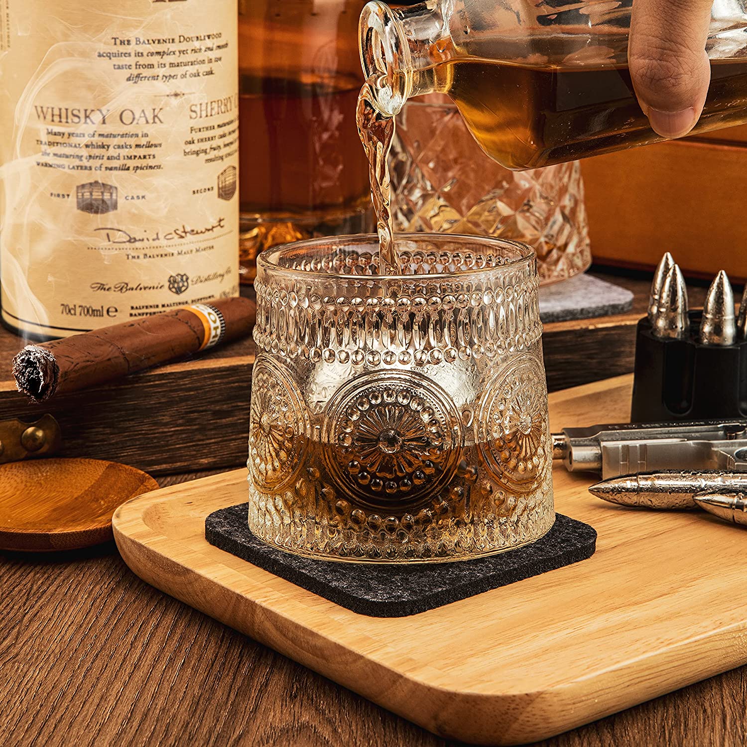 Rotating Whiskey Glasses 10.8 oz Set of 2 Spinning Swirling Drinking Glasses Stress Tumbler