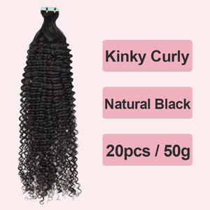 Venta al por mayor <span class=keywords><strong>de</strong></span> pelo <span class=keywords><strong>humano</strong></span> real cinta sin costuras en extensiones <span class=keywords><strong>de</strong></span> cabello 16-26 pulgadas <span class=keywords><strong>de</strong></span> pelo rizado con color negro - Product Image 4