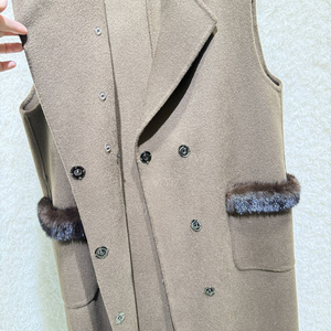 Cappotto ViVi7 <span class=keywords><strong>in</strong></span> Vera Pelliccia di <span class=keywords><strong>Visone</strong></span>, Colletto 100% Lana, Senza Maniche, con Cintura e Tasche, Chiusura con Bottoni a Pressione, per Donna Elegante da Ufficio - Product Image 5