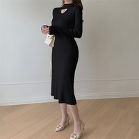 Robe tricotée à manches longues et col haut pour femme, tenue moulante, OEM, automne, hiver