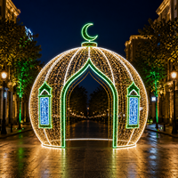 Goldener Metallrahmen Blaue Seite Grüner Türöffnungsbogen Halbmond-Kugel-Ornament Ramadan-Bogen für Einkaufsstraßen-Festdekoration IP65